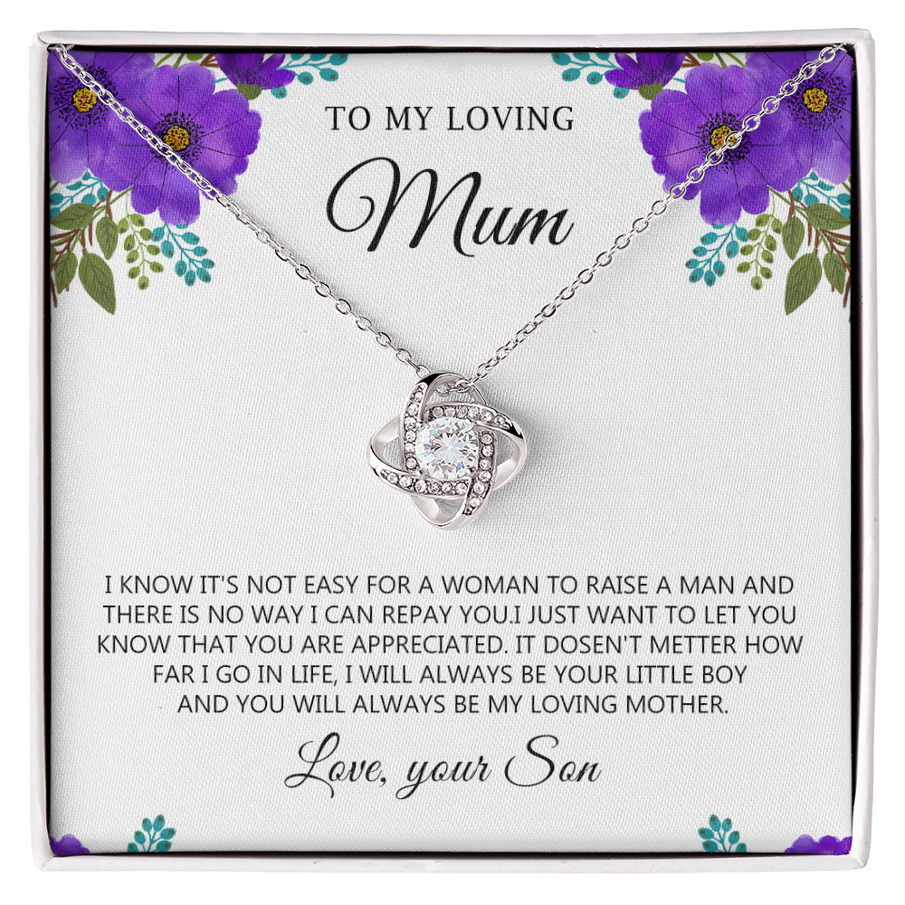 To My Mum Necklace Gift from Son with Heartfelt Floral Message Card