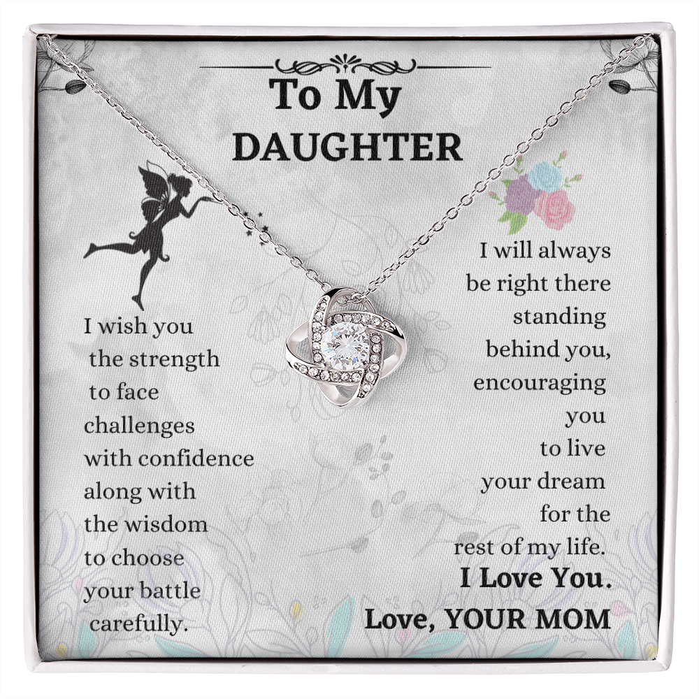 Daughter Necklace Gift from Mom – Love Knot Pendant with Message Card