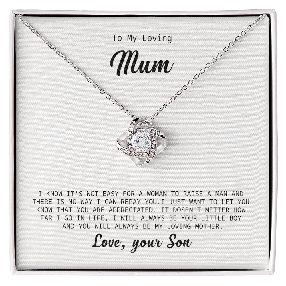To My Loving Mum Necklace Gift from Son with Heartfelt Message Card