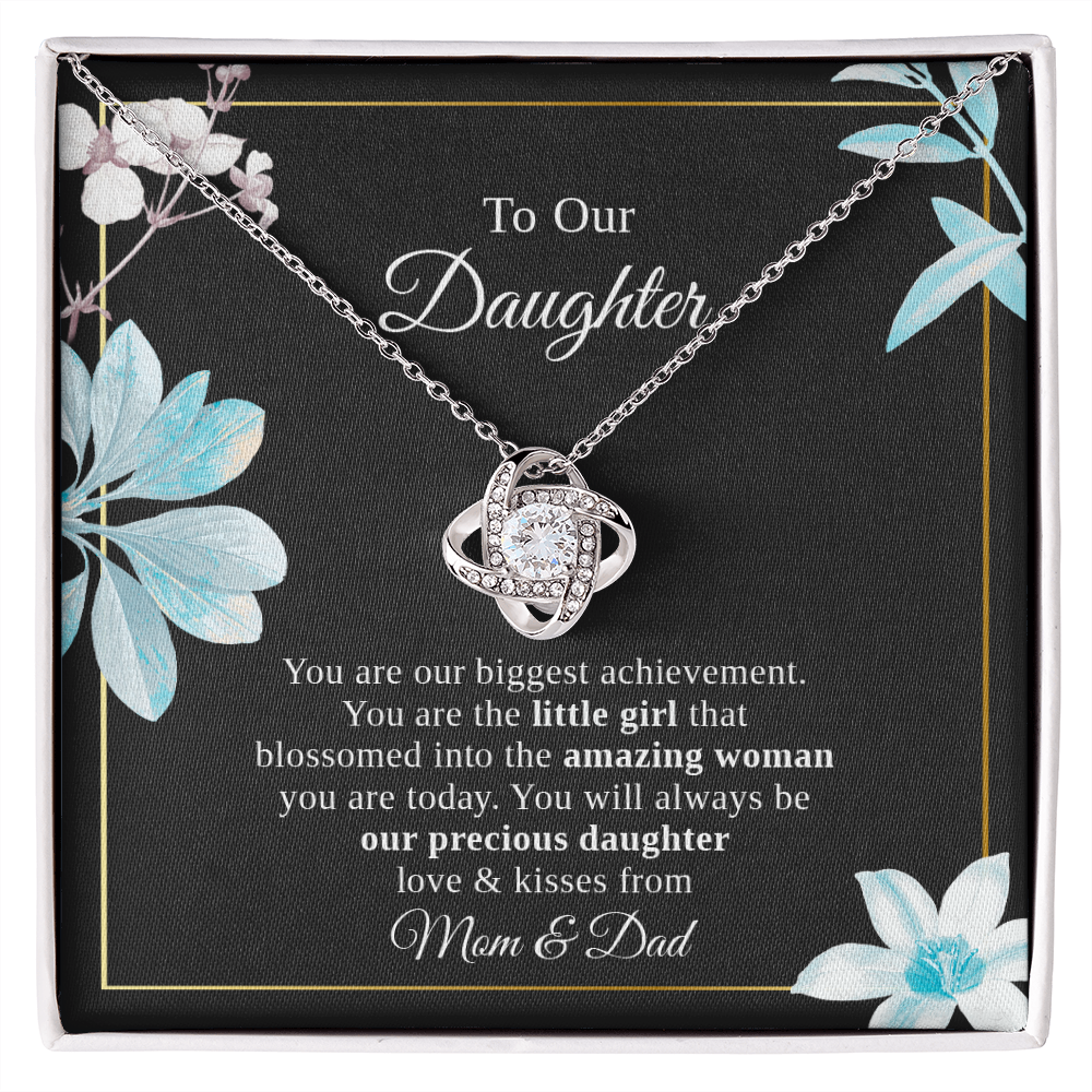 To Our Daughter Necklace Gift – Love Knot Pendant with Heartfelt Message Card