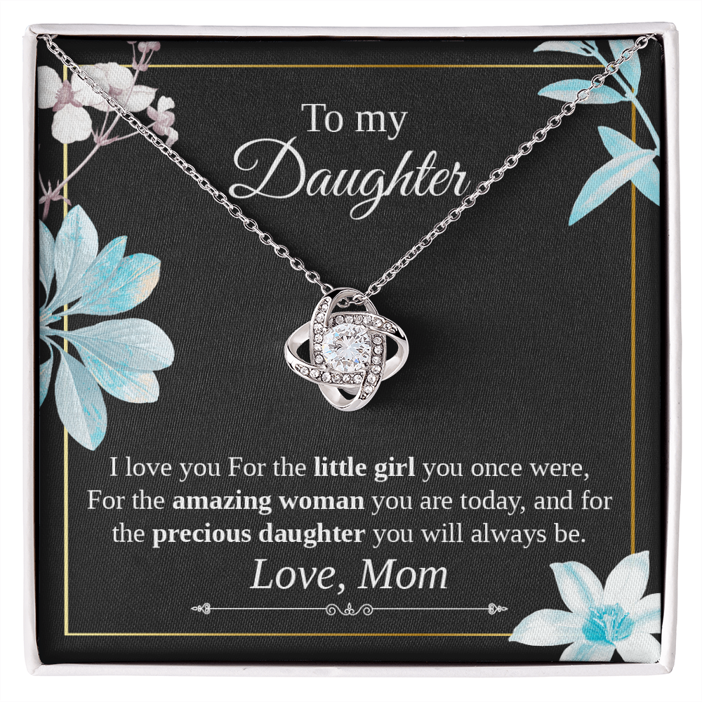 To My Daughter Necklace Gift from Mom – Love Knot Pendant with Sentimental Message Card