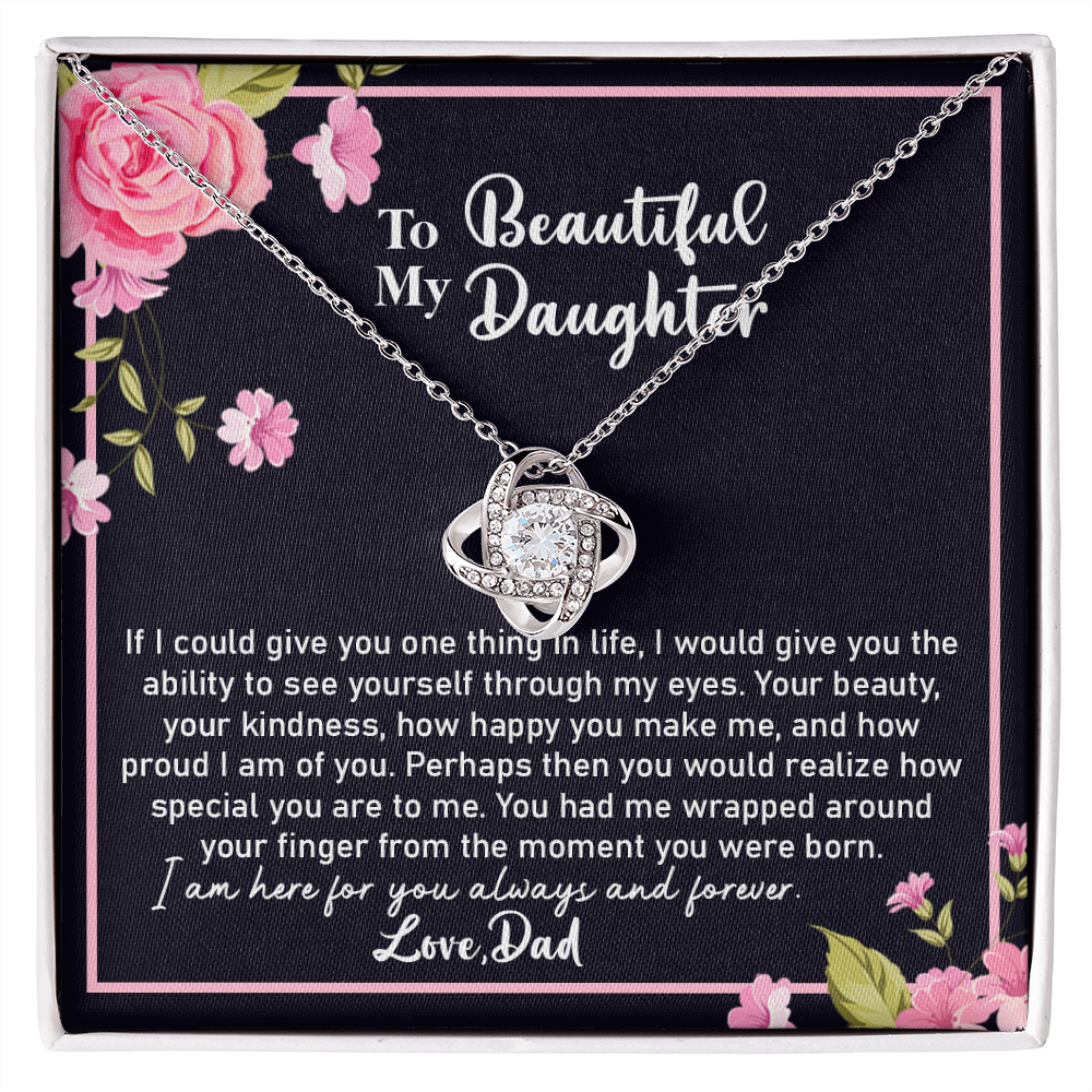 Beautiful Daughter Necklace Gift from Dad – Love Knot Pendant with Sentimental Message Card