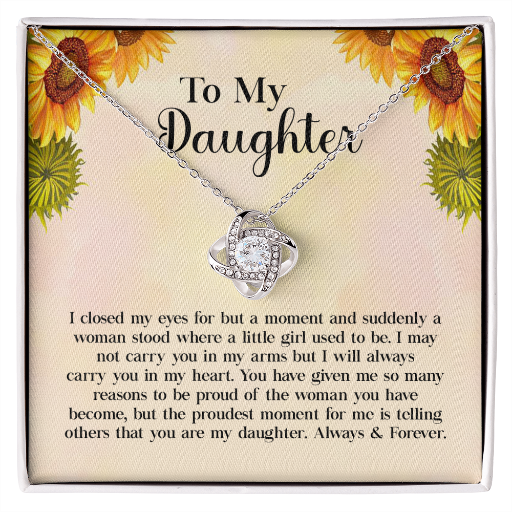 To My Daughter Necklace Gift – Love Knot Pendant with Heartfelt Message Card