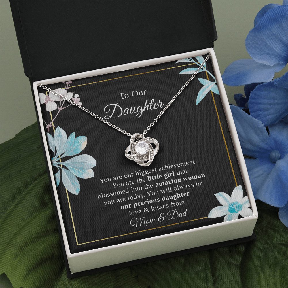 To Our Daughter Necklace Gift – Love Knot Pendant with Heartfelt Message Card