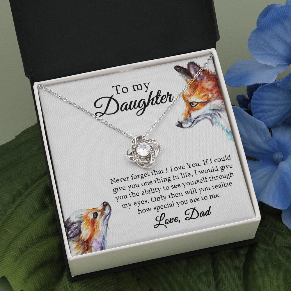 Daughter Necklace Gift from Dad – Love Knot Pendant with Heartfelt Message Card