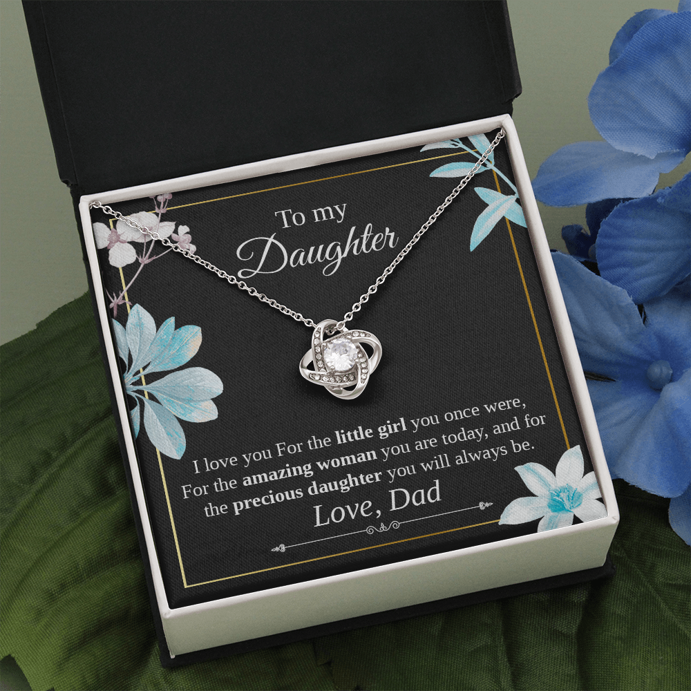 Daughter Necklace Gift from Dad – Love Knot Pendant with Meaningful Message Card