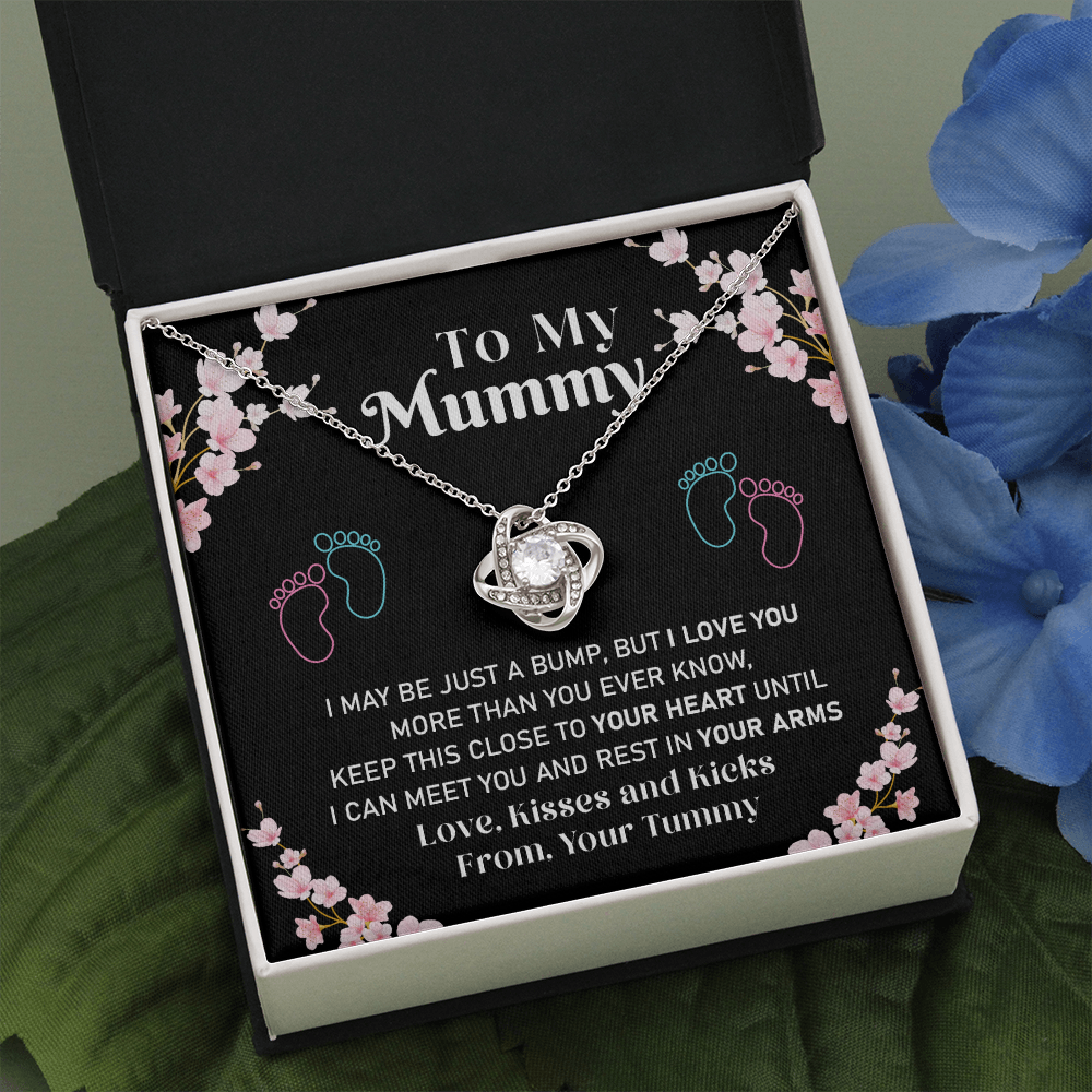 Mummy Necklace Gift from Baby Bump – Love Knot Pendant with Sweet Message Card