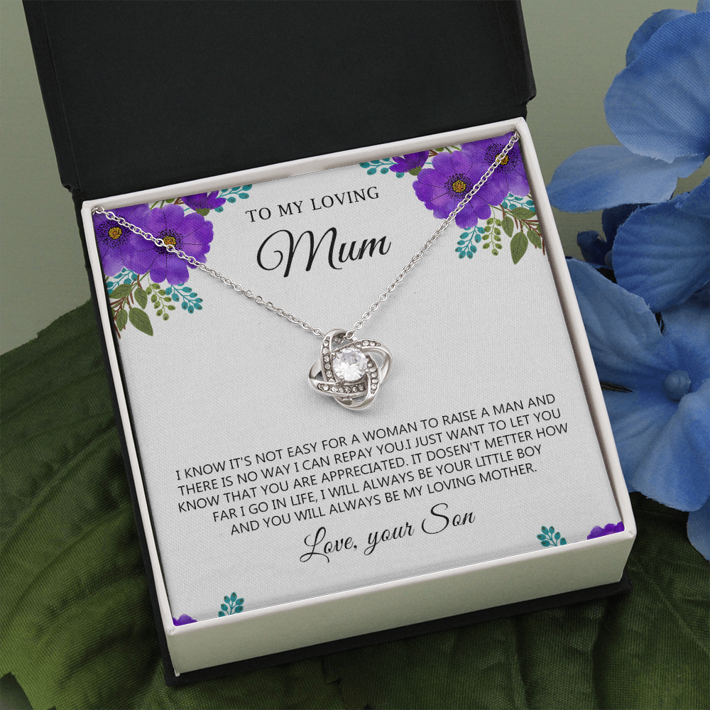 To My Mum Necklace Gift from Son with Heartfelt Floral Message Card