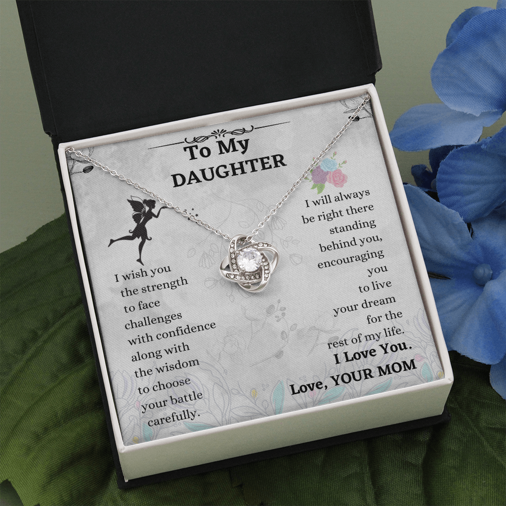 Daughter Necklace Gift from Mom – Love Knot Pendant with Message Card
