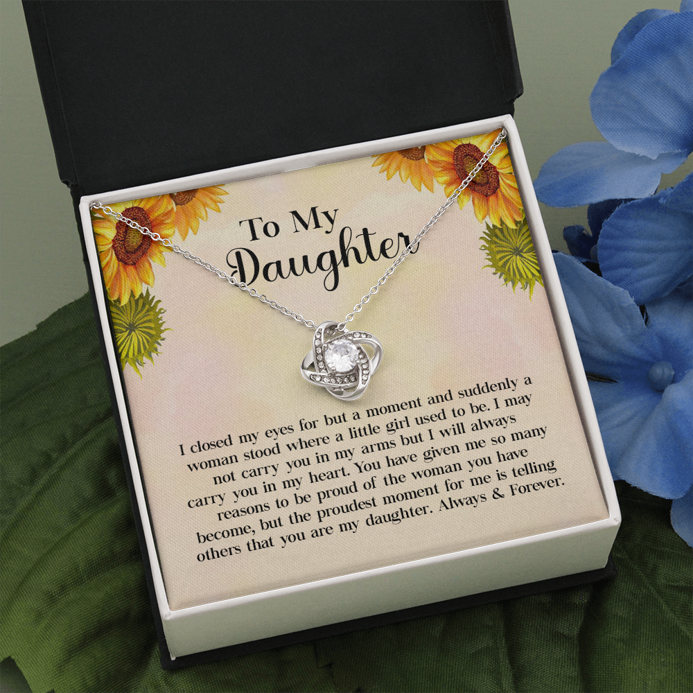 To My Daughter Necklace Gift – Love Knot Pendant with Heartfelt Message Card