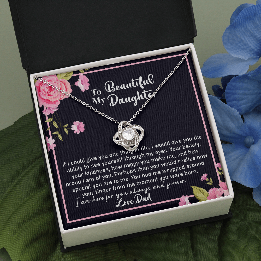 Beautiful Daughter Necklace Gift from Dad – Love Knot Pendant with Sentimental Message Card