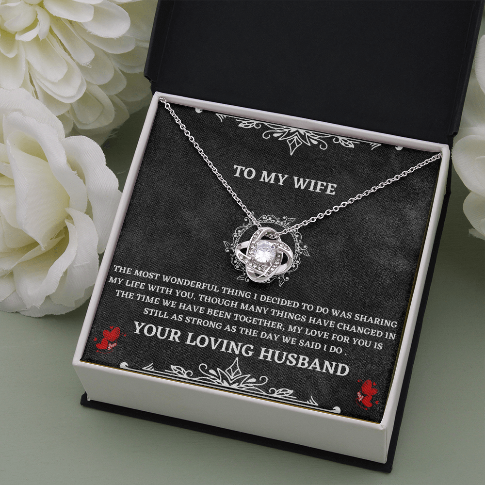 Wife Necklace Gift from Husband – Love Knot Pendant with Heartfelt Message Card