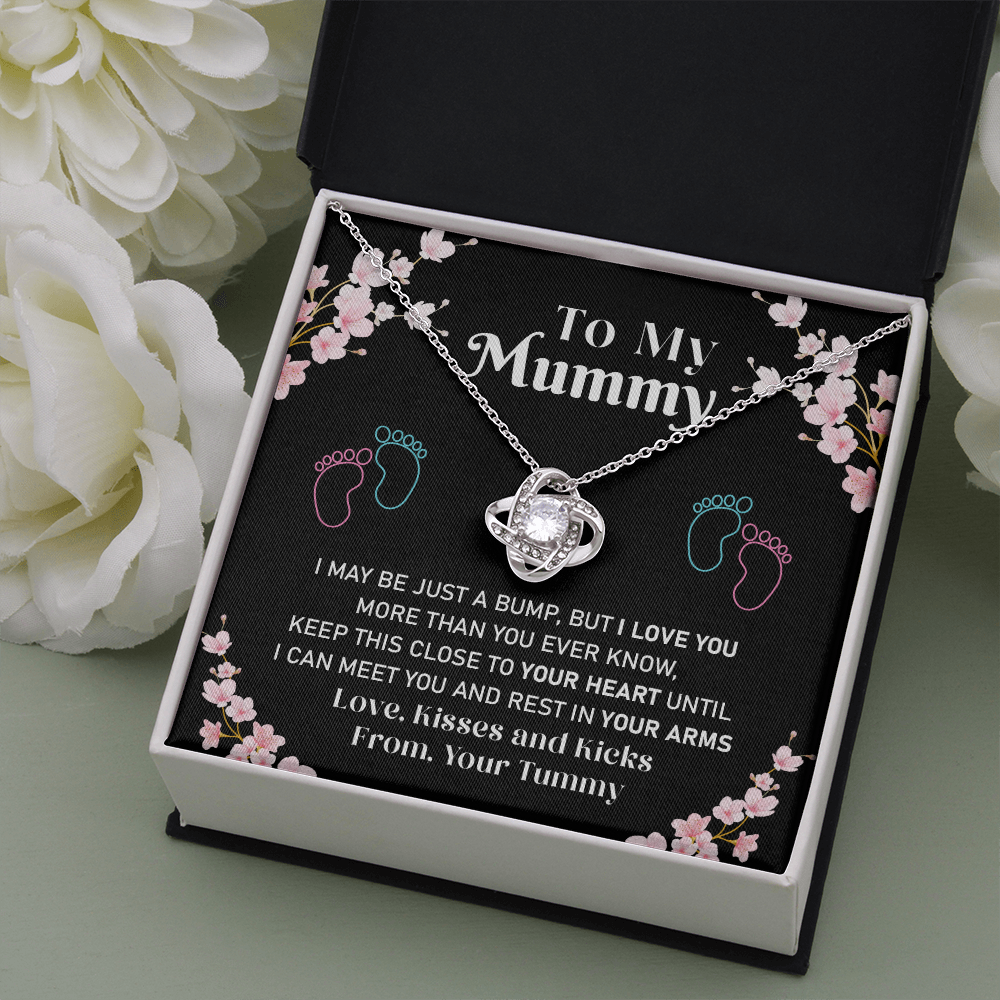Mummy Necklace Gift from Baby Bump – Love Knot Pendant with Sweet Message Card