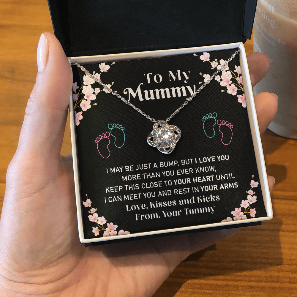 Mummy Necklace Gift from Baby Bump – Love Knot Pendant with Sweet Message Card
