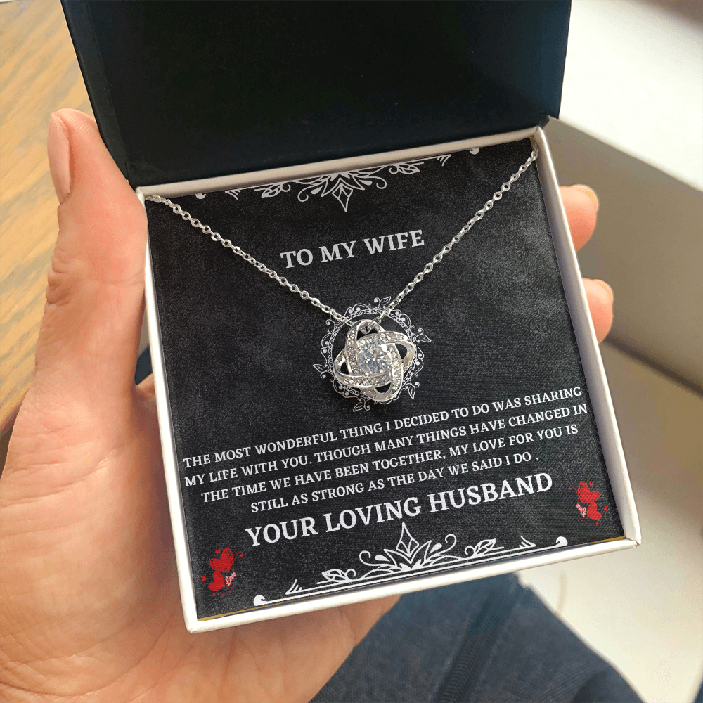 Wife Necklace Gift from Husband – Love Knot Pendant with Heartfelt Message Card