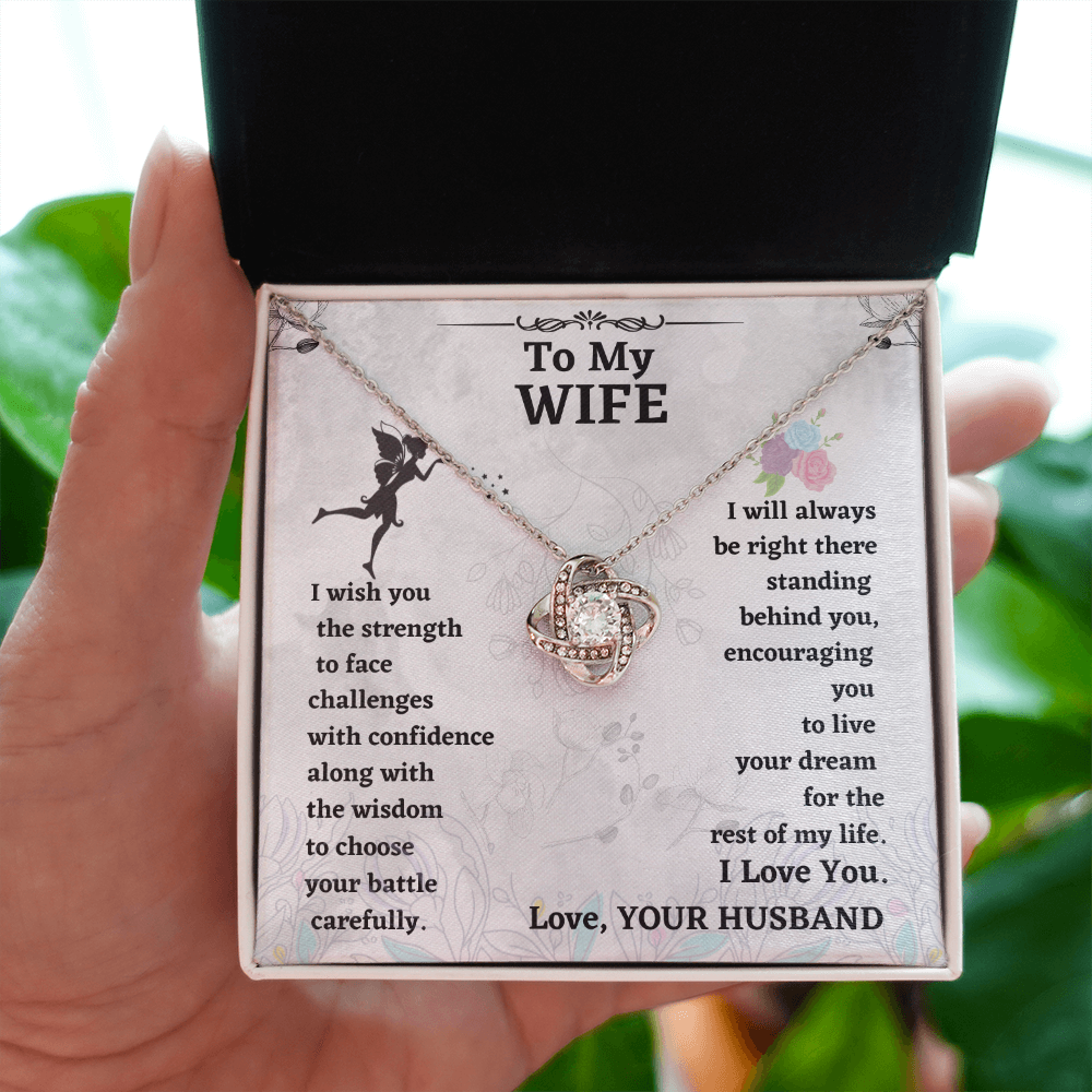 Wife Necklace Gift from Husband – Love Knot Pendant with Encouragement Message Card