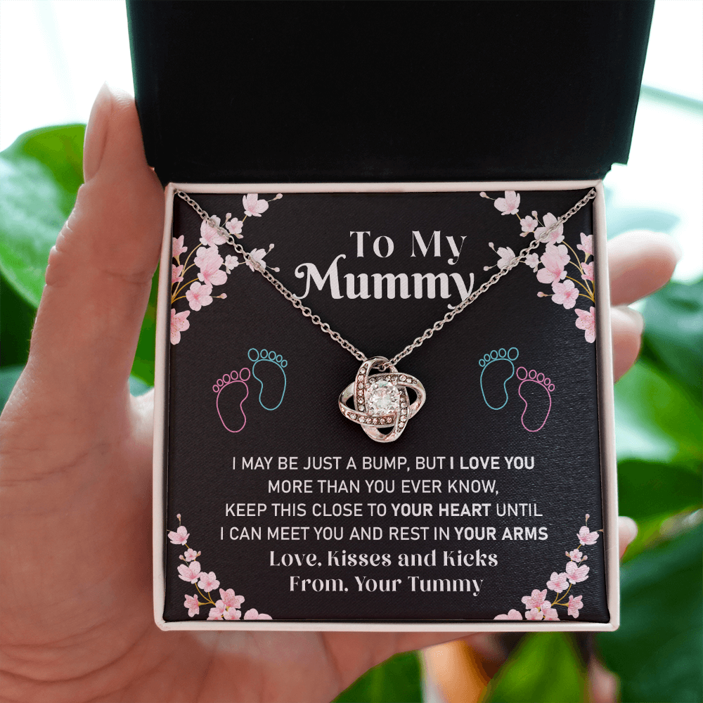 Mummy Necklace Gift from Baby Bump – Love Knot Pendant with Sweet Message Card