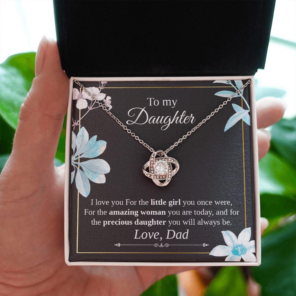 Daughter Necklace Gift from Dad – Love Knot Pendant with Meaningful Message Card