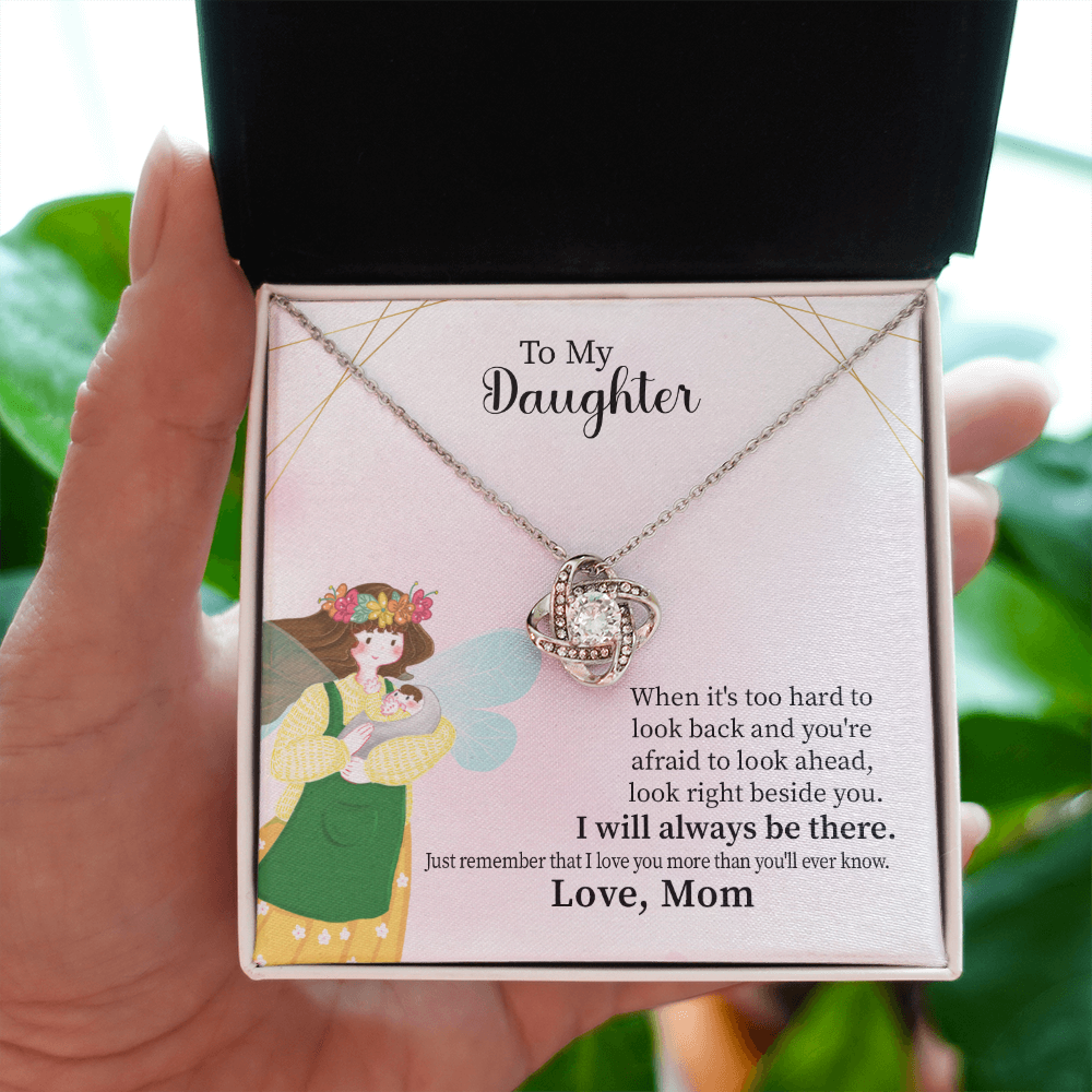 Daughter Love Knot Necklace Gift from Mom – with Heartfelt Message Card