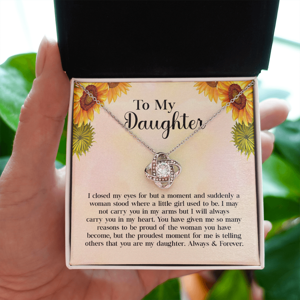 To My Daughter Necklace Gift – Love Knot Pendant with Heartfelt Message Card