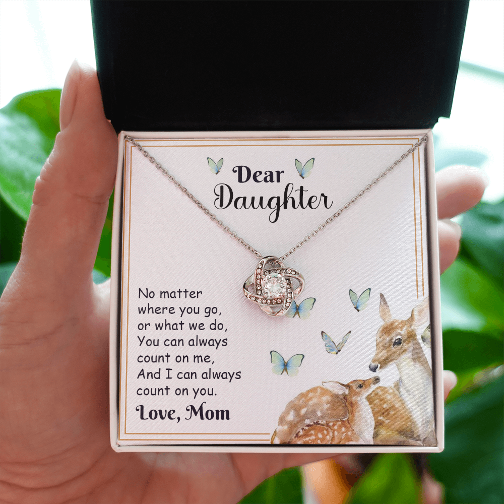 Dear Daughter Necklace Gift from Mom – with Deer and Butterfly Message Card