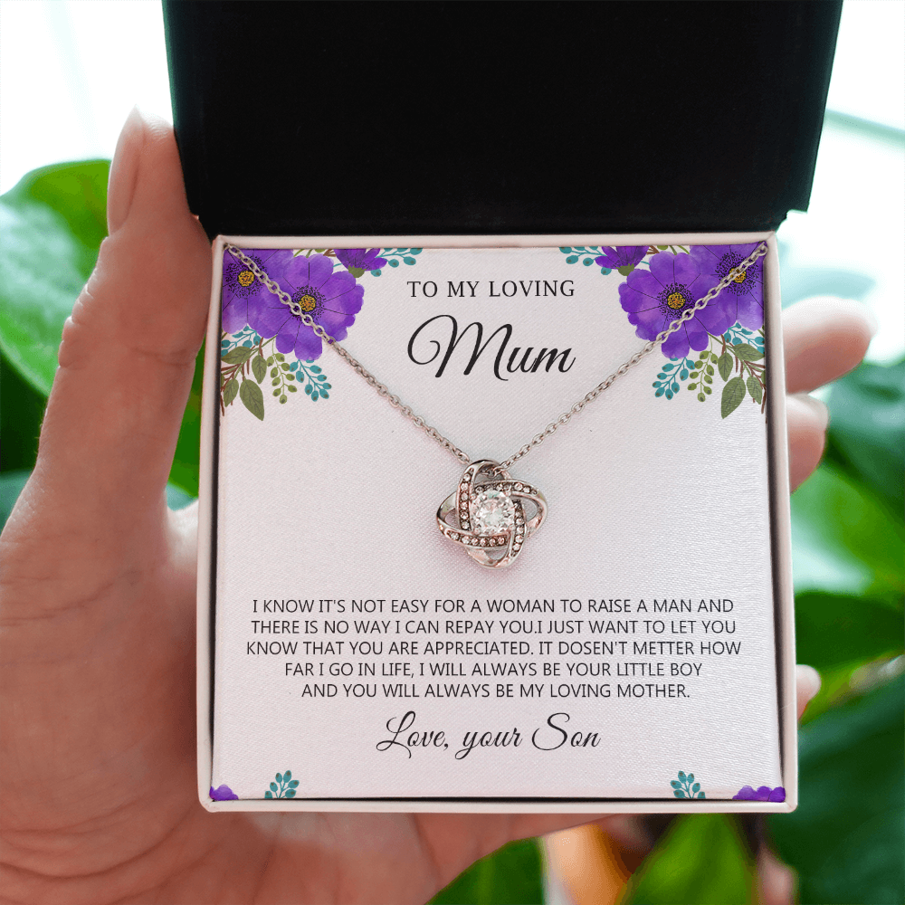To My Mum Necklace Gift from Son with Heartfelt Floral Message Card