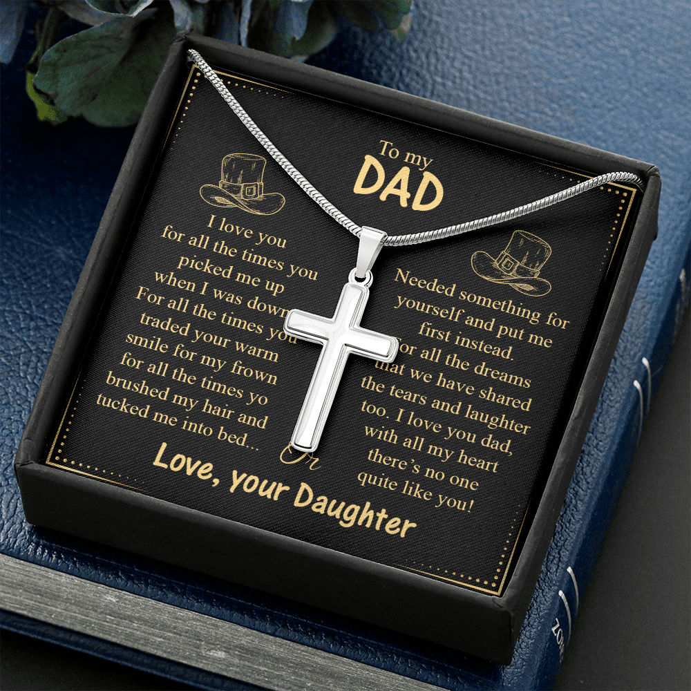 Cross Necklace Gift for Dad from Daughter – Love Message
