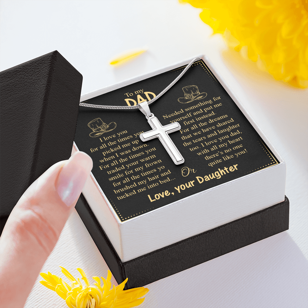Cross Necklace Gift for Dad from Daughter – Love Message