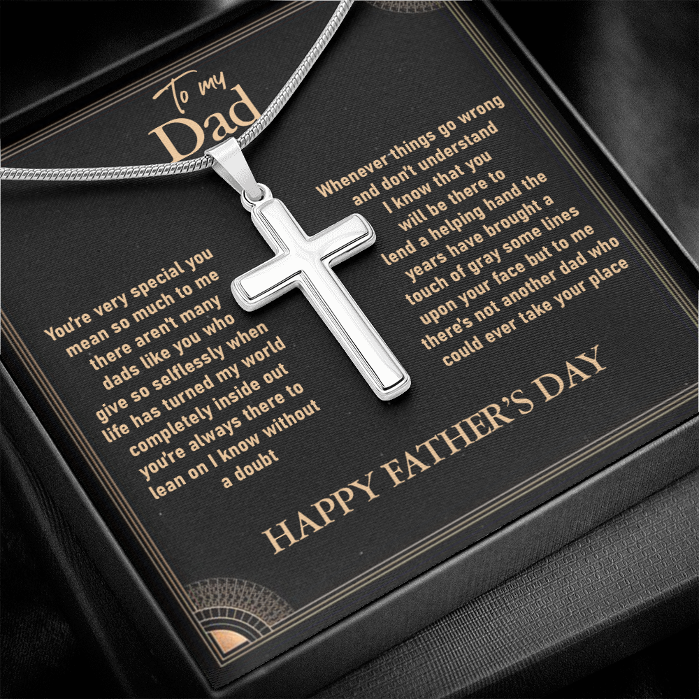 Father’s Day Cross Necklace Gift for Dad – Religious Pendant with Heartfelt Message Card