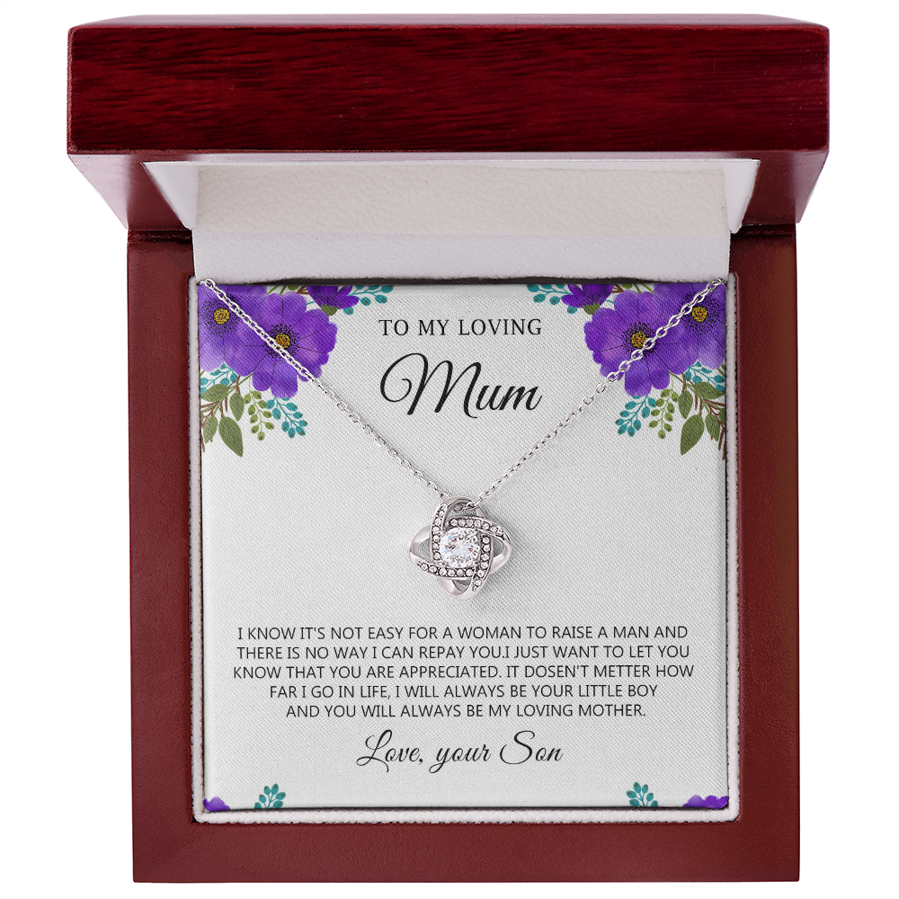 To My Mum Necklace Gift from Son with Heartfelt Floral Message Card