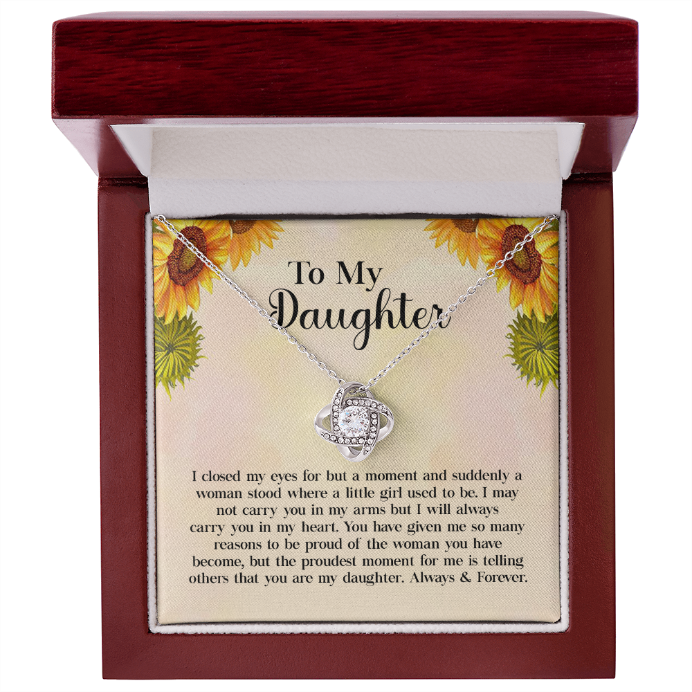 To My Daughter Necklace Gift – Love Knot Pendant with Heartfelt Message Card