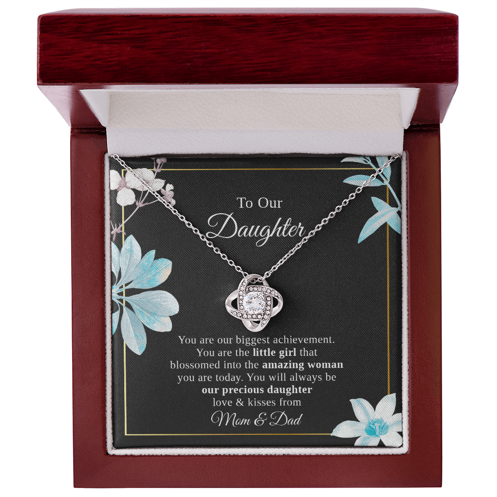 To Our Daughter Necklace Gift – Love Knot Pendant with Heartfelt Message Card