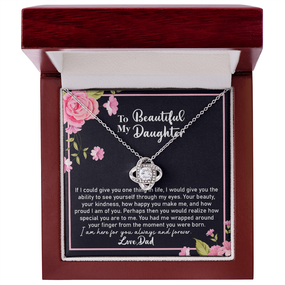 Beautiful Daughter Necklace Gift from Dad – Love Knot Pendant with Sentimental Message Card