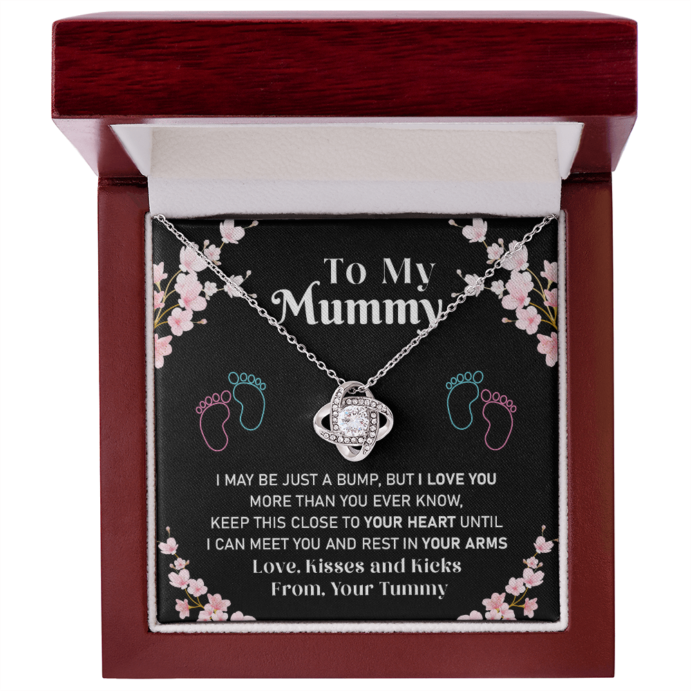 Mummy Necklace Gift from Baby Bump – Love Knot Pendant with Sweet Message Card