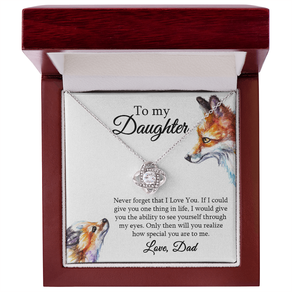 Daughter Necklace Gift from Dad – Love Knot Pendant with Heartfelt Message Card