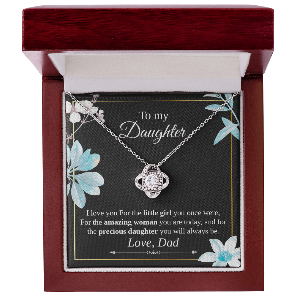Daughter Necklace Gift from Dad – Love Knot Pendant with Meaningful Message Card