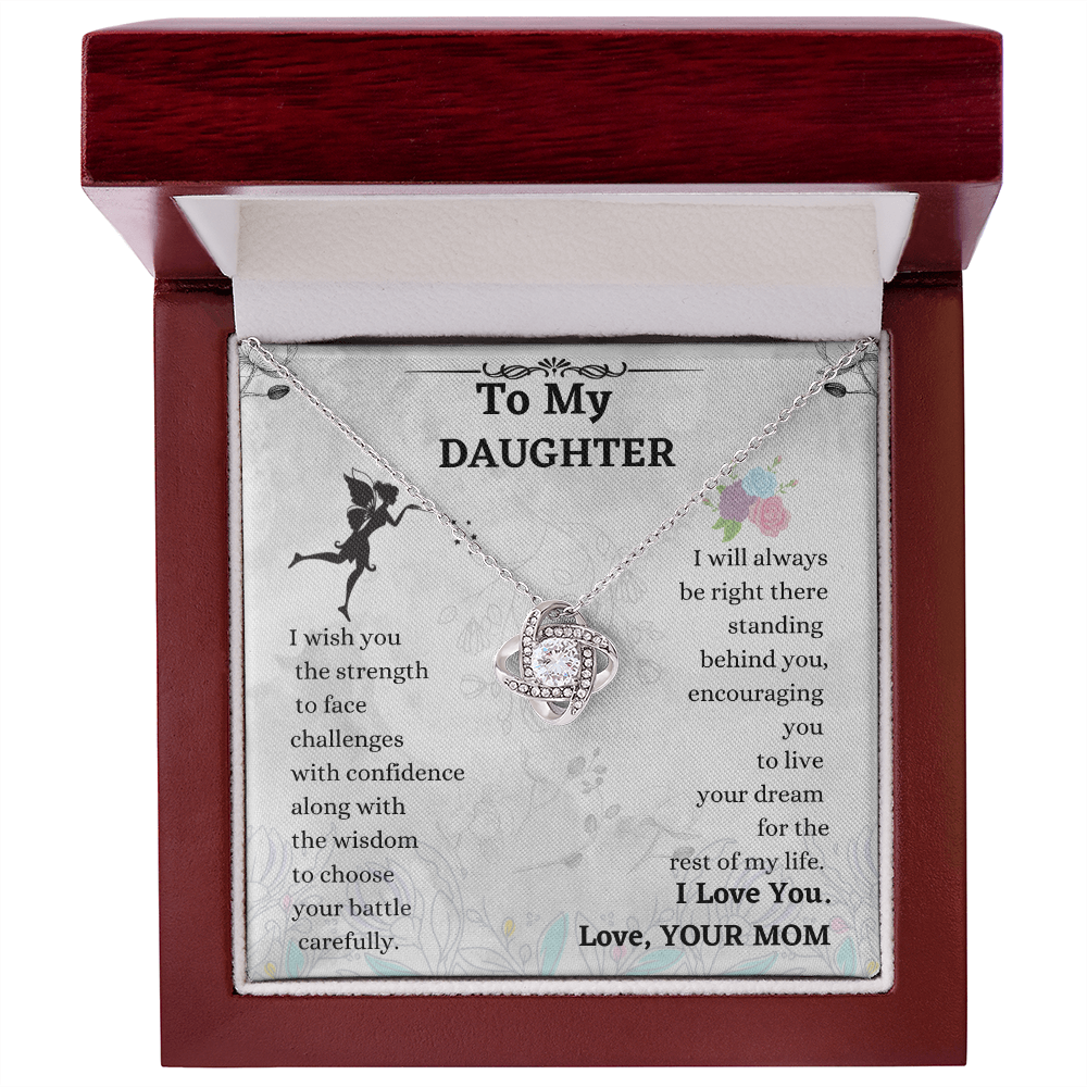 Daughter Necklace Gift from Mom – Love Knot Pendant with Message Card