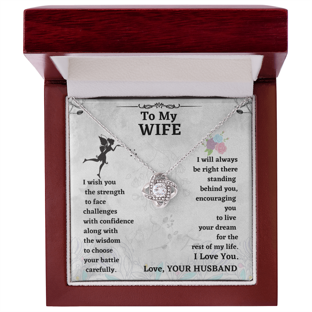 Wife Necklace Gift from Husband – Love Knot Pendant with Encouragement Message Card
