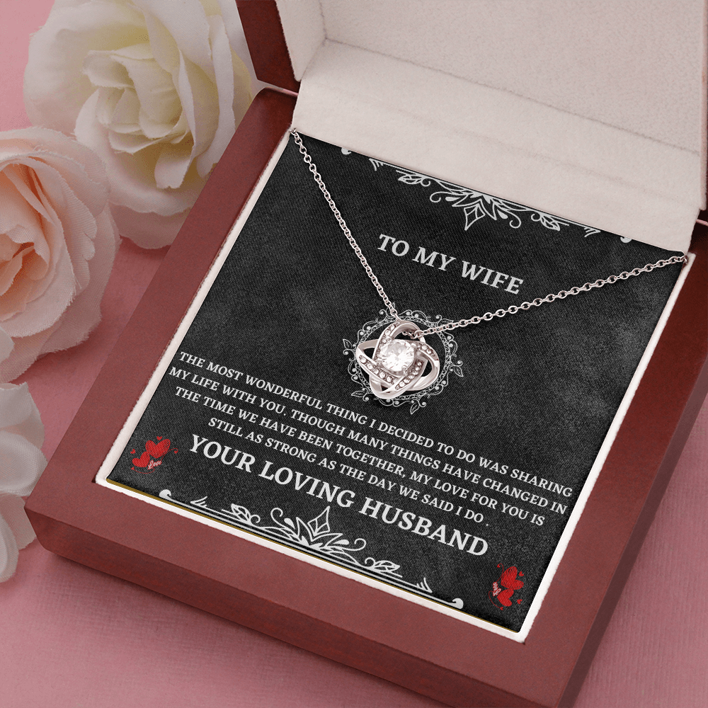 Wife Necklace Gift from Husband – Love Knot Pendant with Heartfelt Message Card