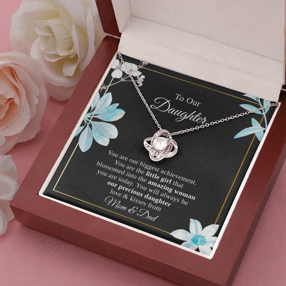 To Our Daughter Necklace Gift – Love Knot Pendant with Heartfelt Message Card