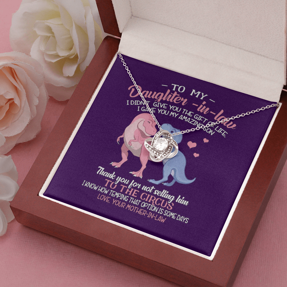 Funny Daughter-in-Law Necklace Gift from Mother-in-Law – Cute Dinosaur Message Card