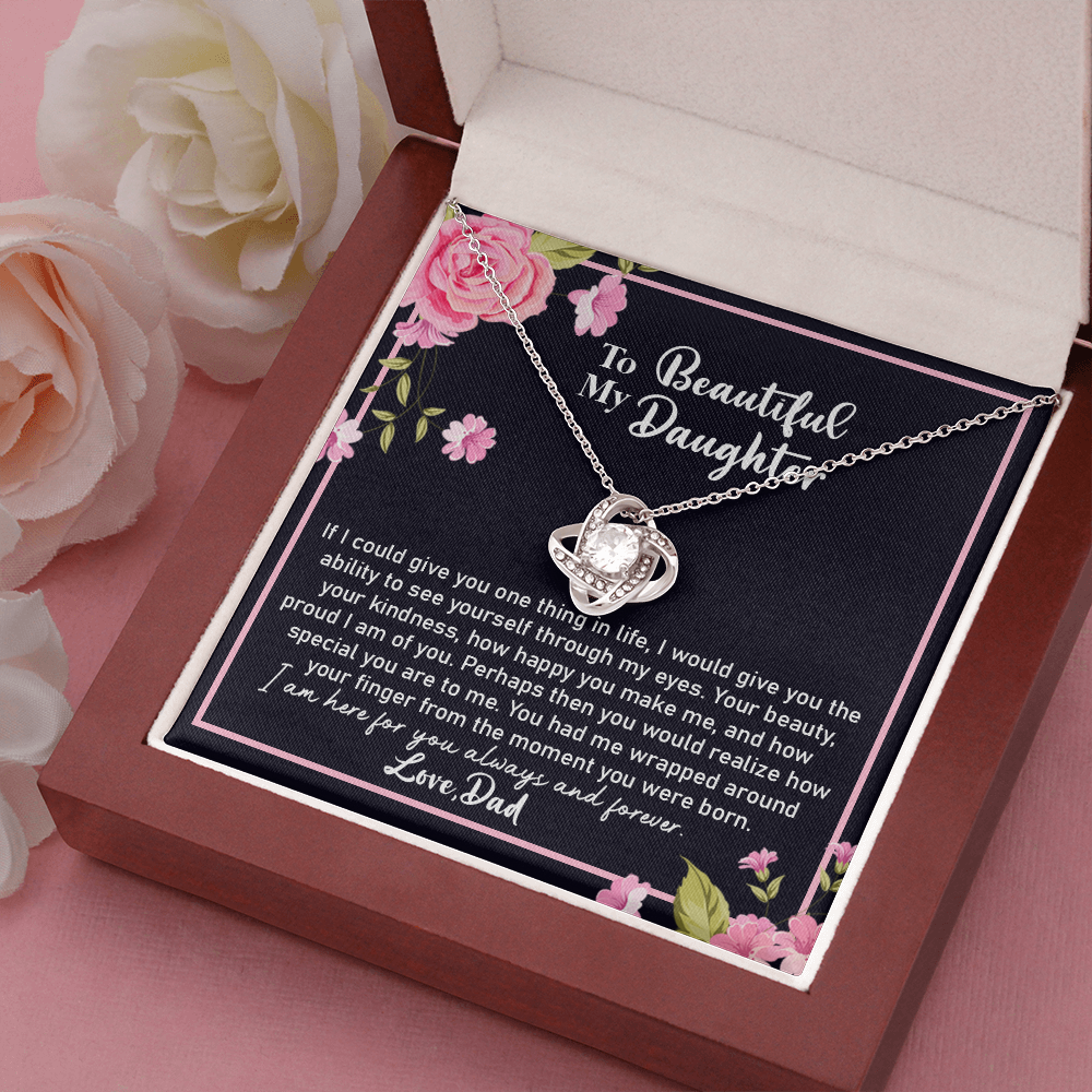 Beautiful Daughter Necklace Gift from Dad – Love Knot Pendant with Sentimental Message Card