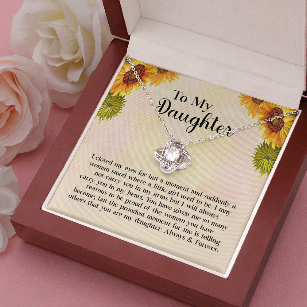 To My Daughter Necklace Gift – Love Knot Pendant with Heartfelt Message Card