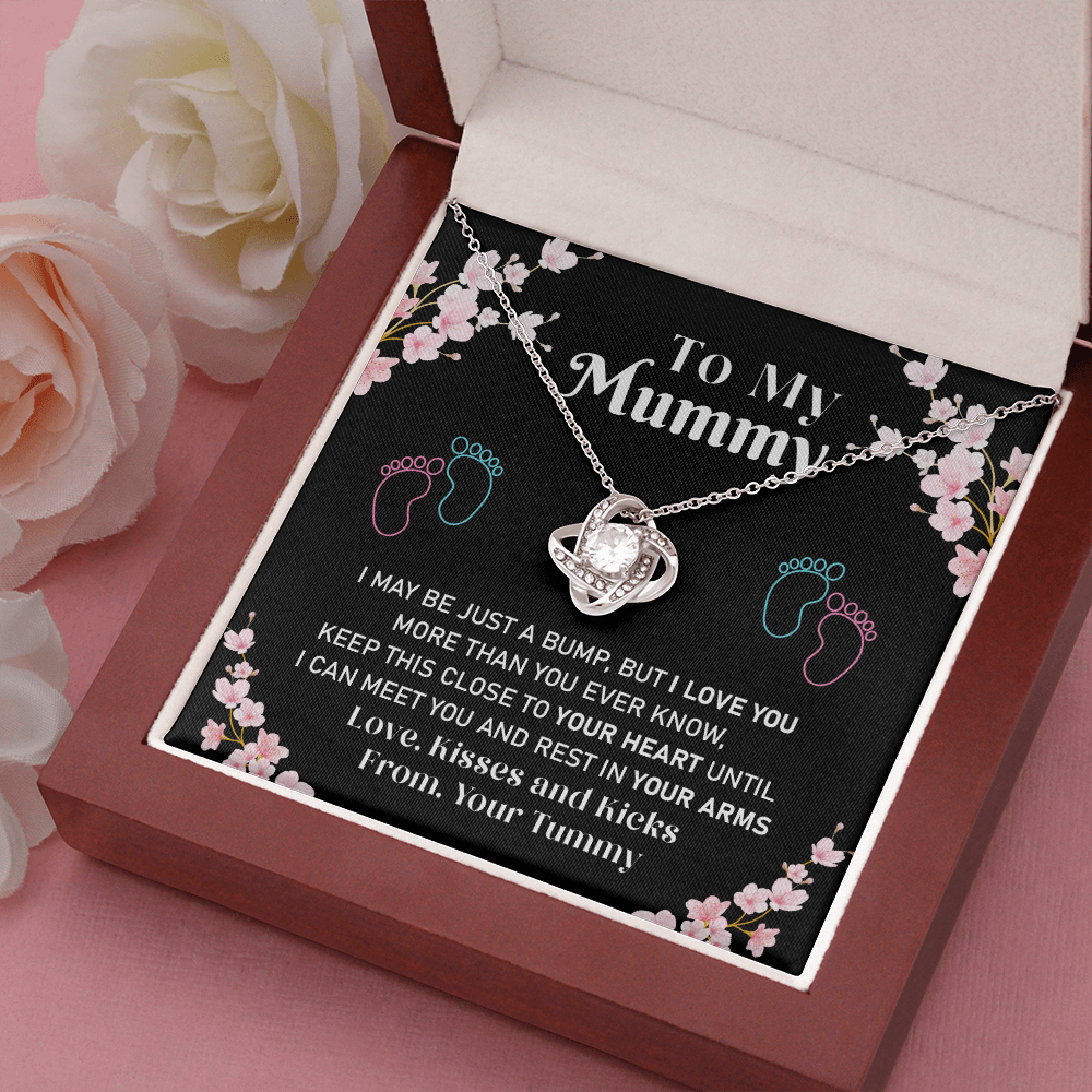 Mummy Necklace Gift from Baby Bump – Love Knot Pendant with Sweet Message Card
