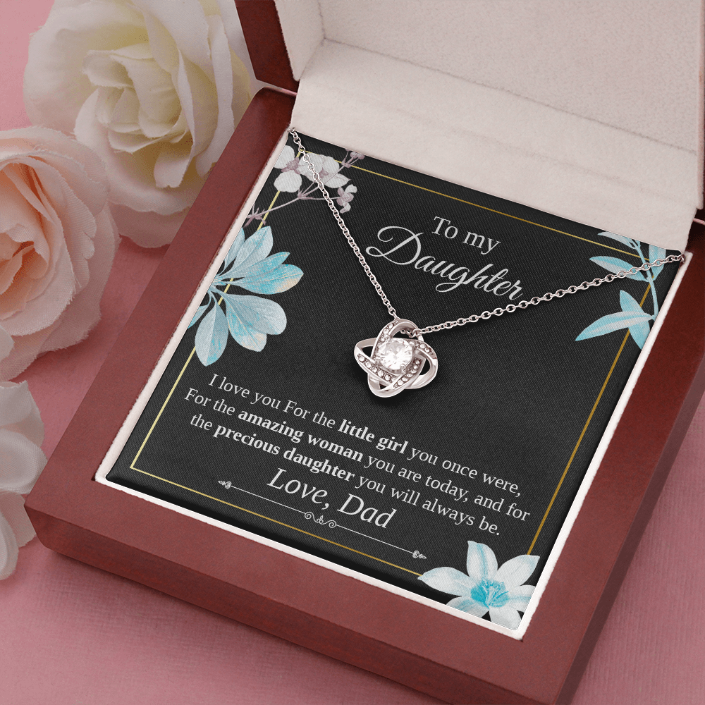 Daughter Necklace Gift from Dad – Love Knot Pendant with Meaningful Message Card