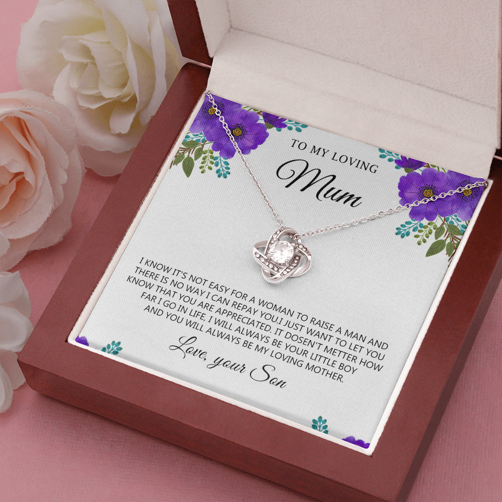 To My Mum Necklace Gift from Son with Heartfelt Floral Message Card