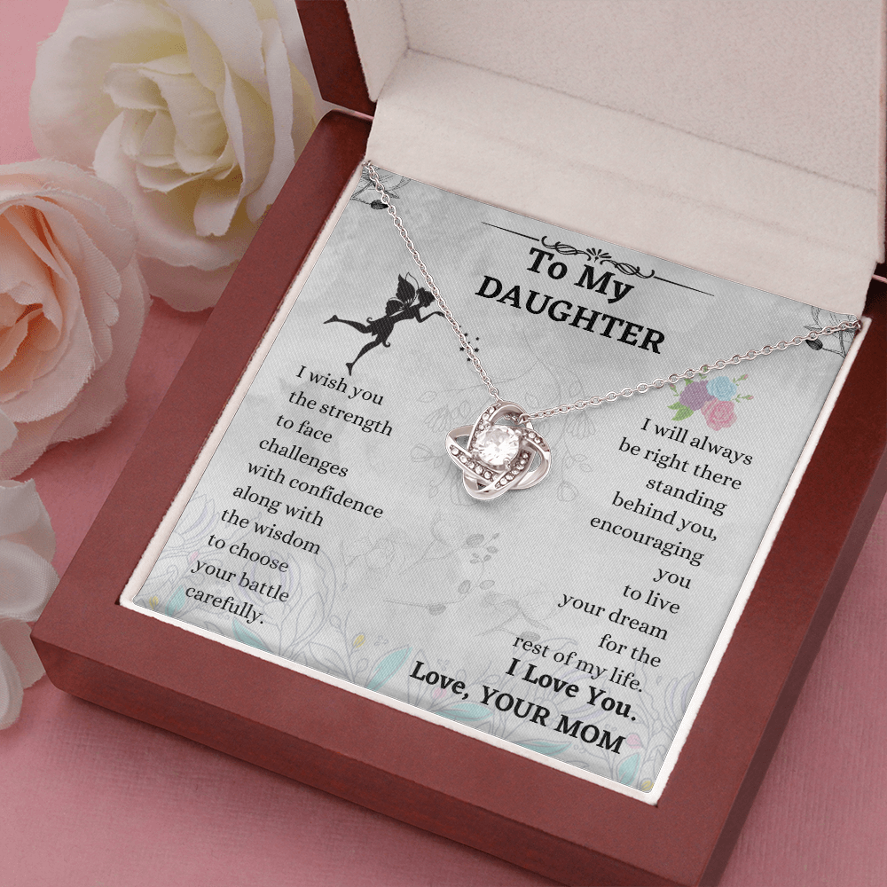 Daughter Necklace Gift from Mom – Love Knot Pendant with Message Card