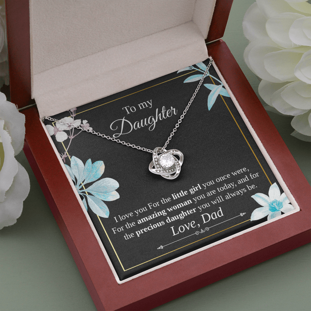 Daughter Necklace Gift from Dad – Love Knot Pendant with Meaningful Message Card