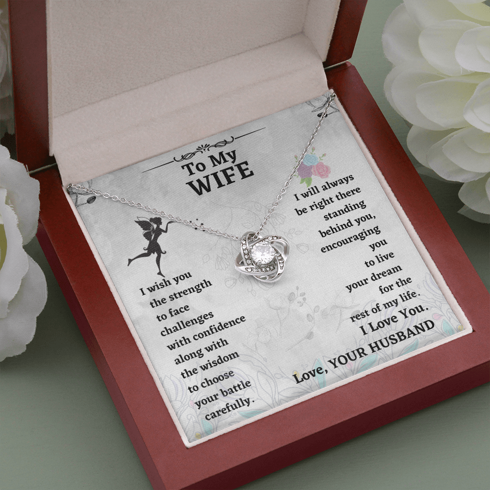 Wife Necklace Gift from Husband – Love Knot Pendant with Encouragement Message Card