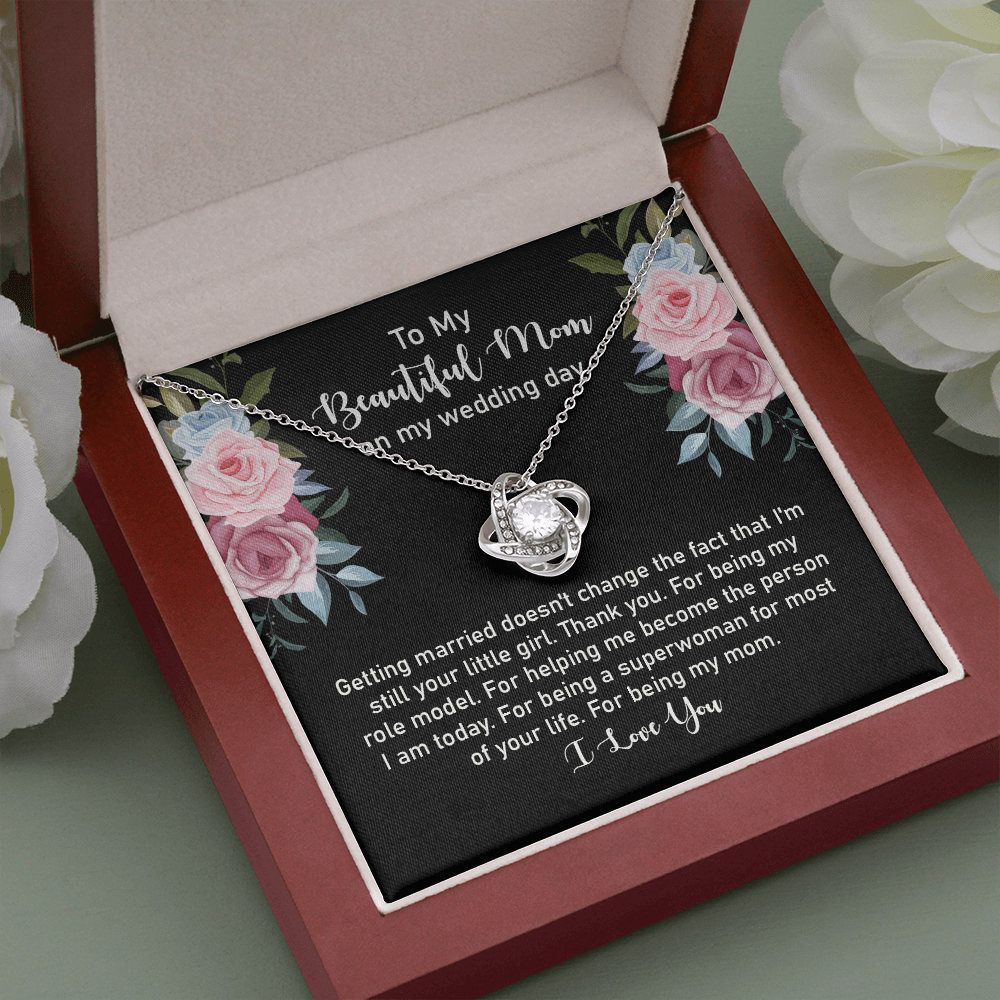 Wedding Day Gift for Mom from Daughter – Love Knot Necklace with Heartfelt Message Card